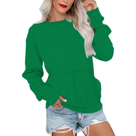 Vedolay Hoodless Sweatshirts for Women Casual Pullover Long Sleeve Basic Crew Neck Sweatshirt Green,2XL