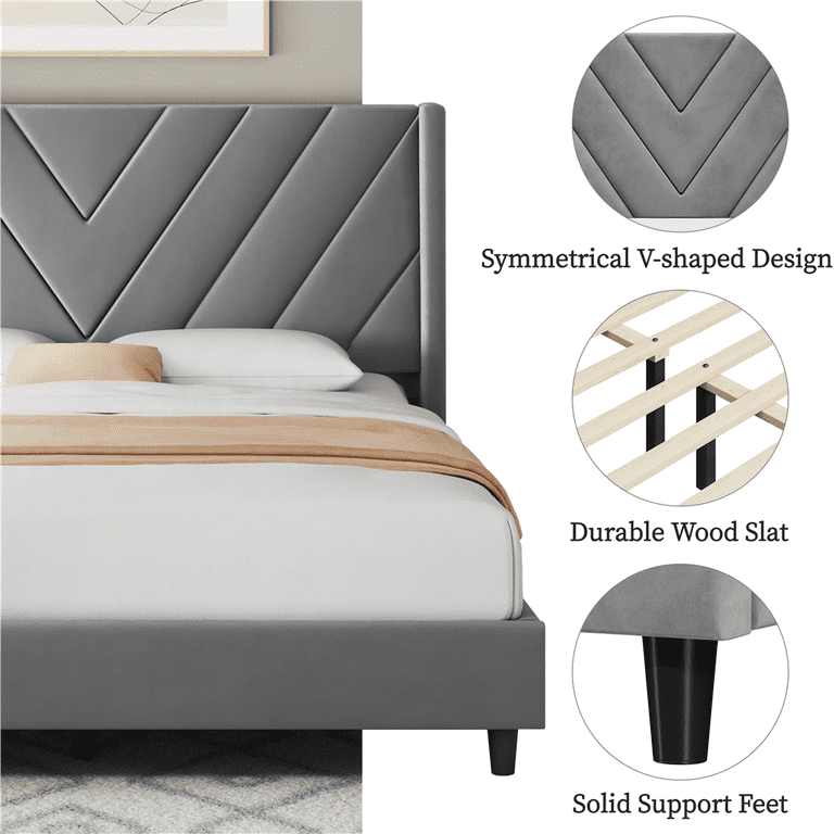Renwick Queen Upholstered Platform Bed, Tufted Headboard photo 6