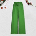thumbnail image 2 of Arlun Womens Wide Leg Flowy Drawstring Palazzo Linen Pants Summer Beach Casual Elastic High Waisted Loose Trousers Soft Lightweight Breathable Leisure Pant Green S, 2 of 5
