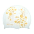 thumbnail image 1 of Gorro de natación floral impermeable de silicona de 1 pieza en amarillo y blanco, 1 of 5