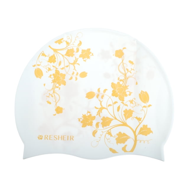 Gorro de natación floral impermeable de silicona de 1 pieza en amarillo y blanco
