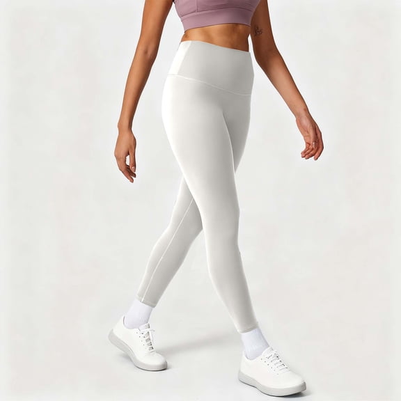 DPTALR Women's Solid Color High Waist Tight Yoga Pants,White,Size L