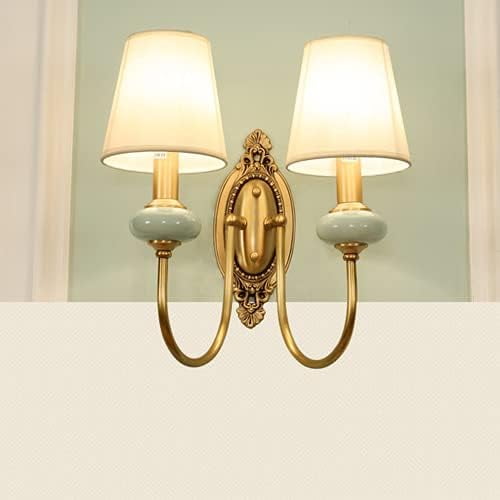 E14 H65 Brass Ceramics Wall Lamp Light Transmission Fabric Lampshade Wall Light Creativity Bedside Reading Light Living Room Restaurant Corridor Lights