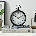thumbnail image 2 of Vintage Non-Ticking Black Table Clock with Stand, Decorative Clock for Desk and Shelf, Rustic Farmhouse Style Mantel Timepiece, 2 of 8