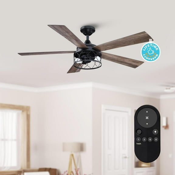 Parrot Uncle Ceiling Fans with Lights 52 Inch Black Ceiling Fan with Remote Control Outdoor Ceiling Fans for Patios, Reversible Motor, Timer
