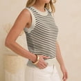 thumbnail image 5 of Women's Striped Knit Sweater Vest Crew Neck Sleeveless Side Split Loose Fit Casual Layering Spring Fall Office Daily Tops 2026, XL, 5 of 6