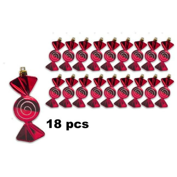 Queens of Christmas ORN-CDY-18PK-SWL Candy Ornament with Spiral, Red & White - Pack of 18