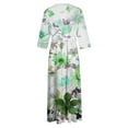 thumbnail image 2 of UTSJKR Womens Plus Size Maxi Dress 2024 Fashion Floral Print Button Up Lapel Neck Dress Tie Waist Pleated Loose Fit Flowy Casual Dress 3/4 Sleeve Sundress Green XL, 2 of 5