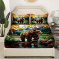thumbnail image 2 of Erosebridal Hunting Bear Fitted Sheet Set Twin, Natural Mountain Jungle Tree Bed Cover, Ultra Soft 2-Piece, 2 of 5