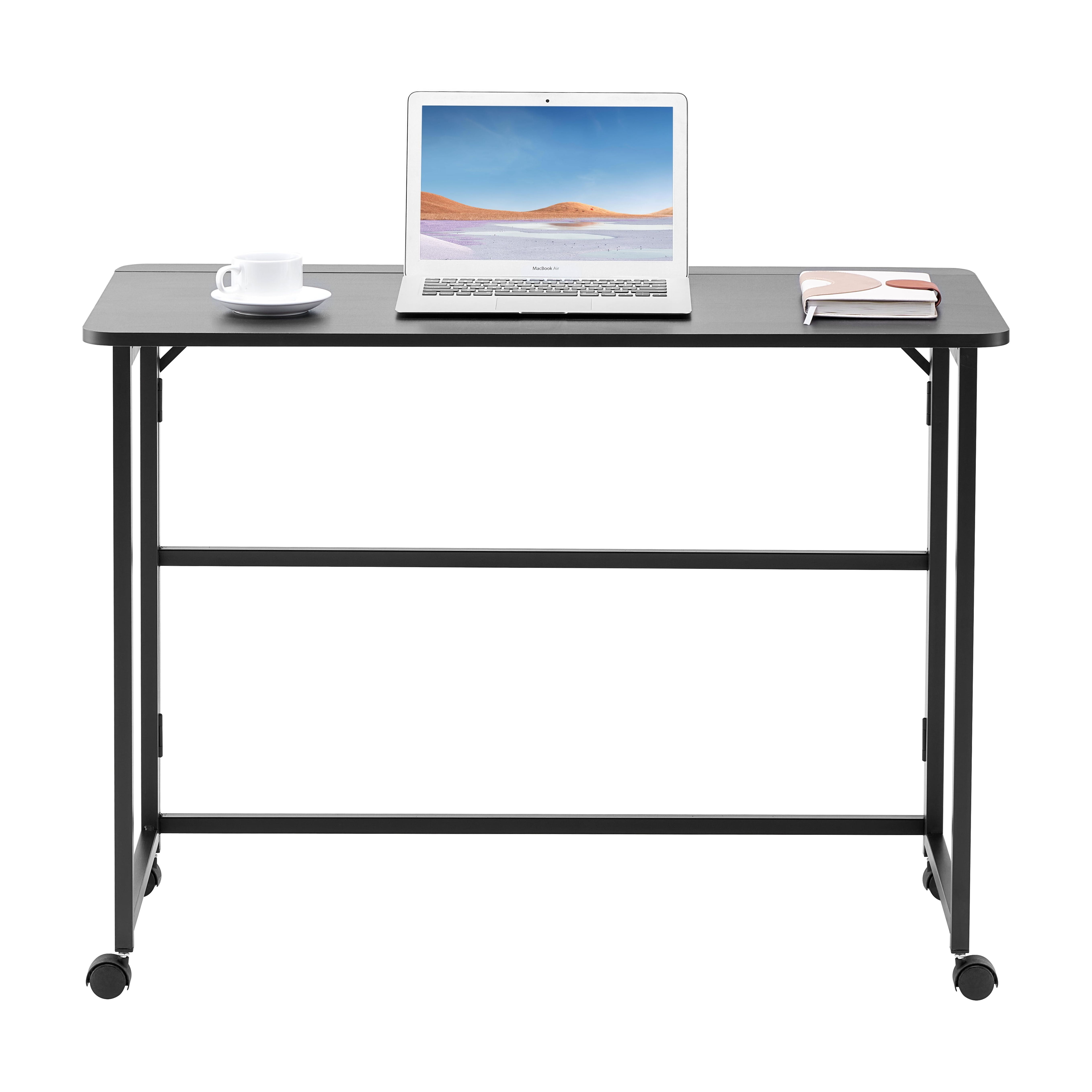 Funnil 39.37'' Folding Standing Desk with Rolling Wheels for Small Space, Compact Portable Table Writing Computer Desk in Study, Home Office Foldable Office Desk for Bedroom and Living Room
