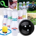 thumbnail image 2 of New LoLo Toys Inflatable Bowling Set, 6 Huge Life Size Large Jumbo 24 inch Pins and Extra Big 24 inch Ball, 1 Pump, Scorer Board, 1 Mesh Bag, Vinyl Patch, Glow Tape, 2 of 7