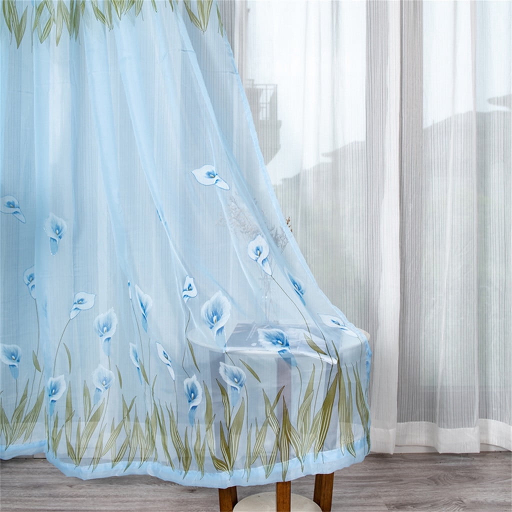 Lloopyting Contemporary Blue Daffodil Flower Blackout Curtains, 100 x 130 cm