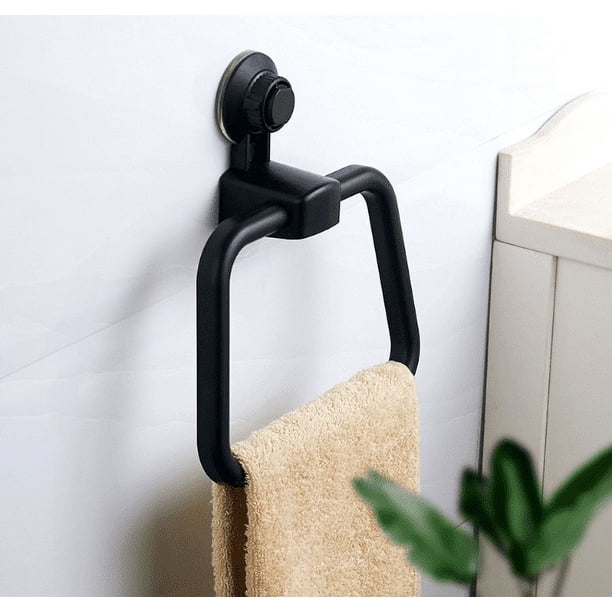 Toallero negro sin perforación, toallero de Abs, anillo con ventosa, toallero de plástico, accesorios de baño