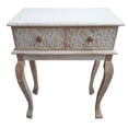 thumbnail image 3 of 2 Drawer Mango Wood Console Table with Floral Carved Front Brown and White - Saltoro Sherpi, 3 of 7