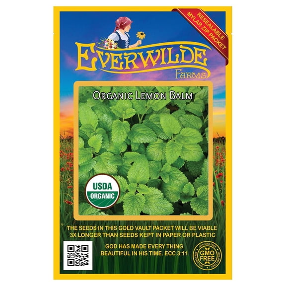 Everwilde Farms - 1000 Organic Lemon Balm Herb Seeds - Gold Vault Jumbo Bulk Seed Packet
