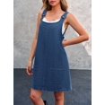thumbnail image 3 of Women Sleeveless Denim Overall Dress Adjustable Strap Pockets Casual A‑Line Mini Dress, 3 of 6