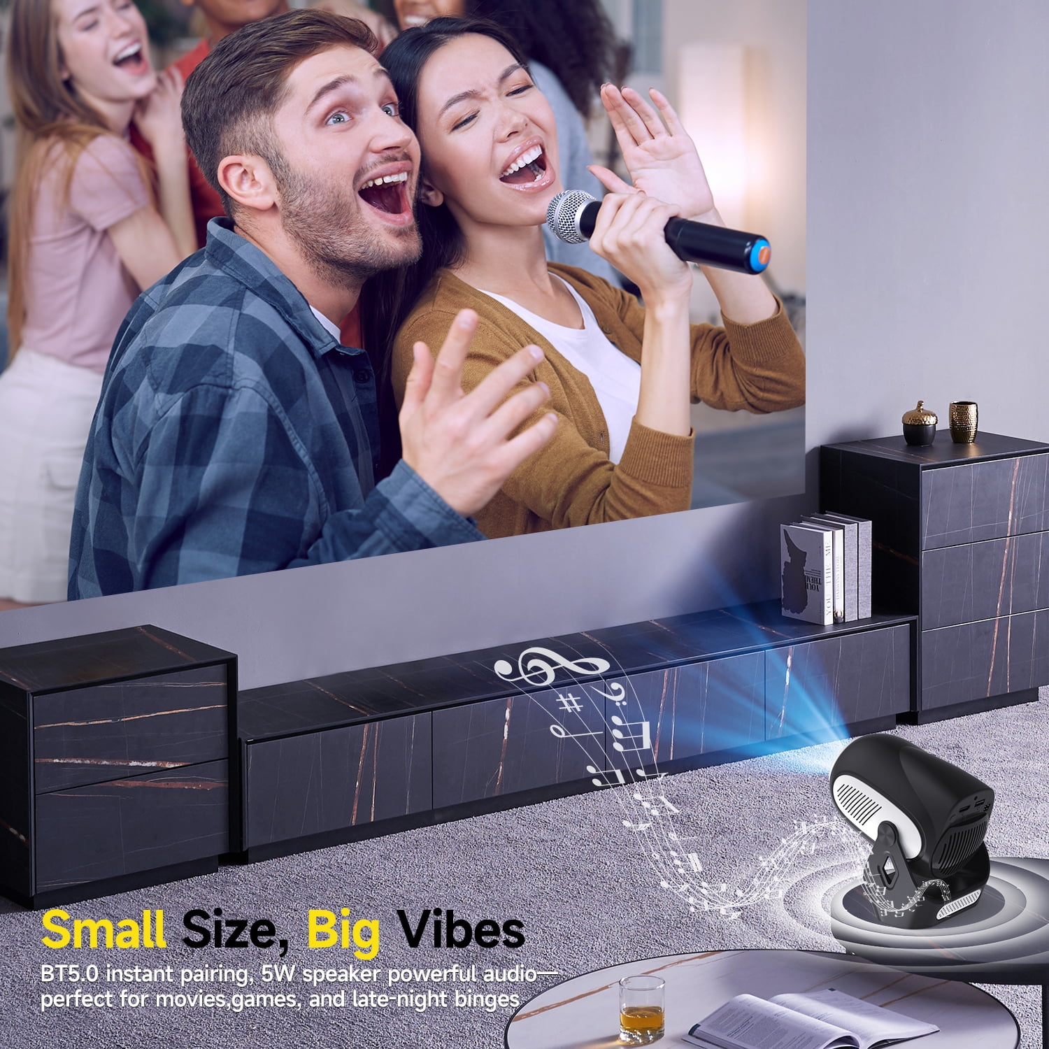 Magcubic HY300X Projector, Mini Projector Support 4K with Electronic Focus, 5W Soundbase Speaker, with WiFi 6 and Bluetooth 5.0, 180° Rotation Portable for Home&Outdoor Theater