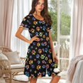 thumbnail image 2 of SEANATIVE Housecoats for Women Cozy Sleepwear Short Sleeve Buttoned Sleepshirts Above The Knee Nightgowns Loungewear Sleep Dress Lightweight Housewear Suitable, 3XL, Colorful Paw Print Black, 2 of 7