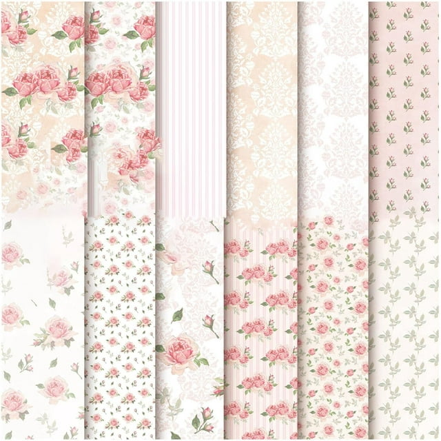 24 hojas, 12 estilos, blocs de papel para scrapbooking, bloc de papel decorativo para manualidades, ninguno, autoadhesivo, fondo de flores, 153 x 153 x 0,1 mm, 2 hojas por estilo