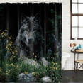 Black Gray Wolf Bathroom Shower Curtains with 12 Hooks Polyester ...