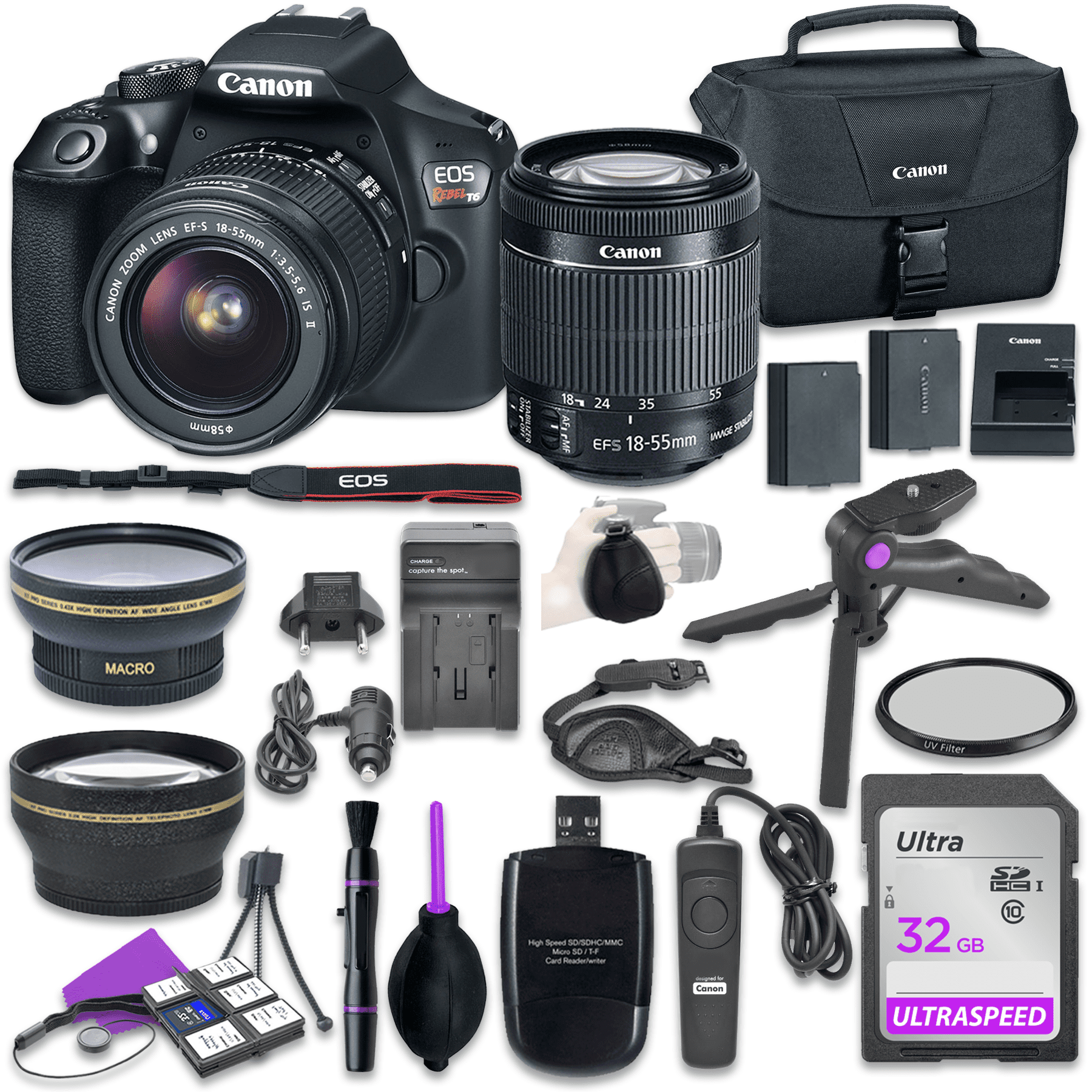 Canon EOS Rebel T6 Digital DSLR Camera Bundle with EFS 1855mm f/3.55