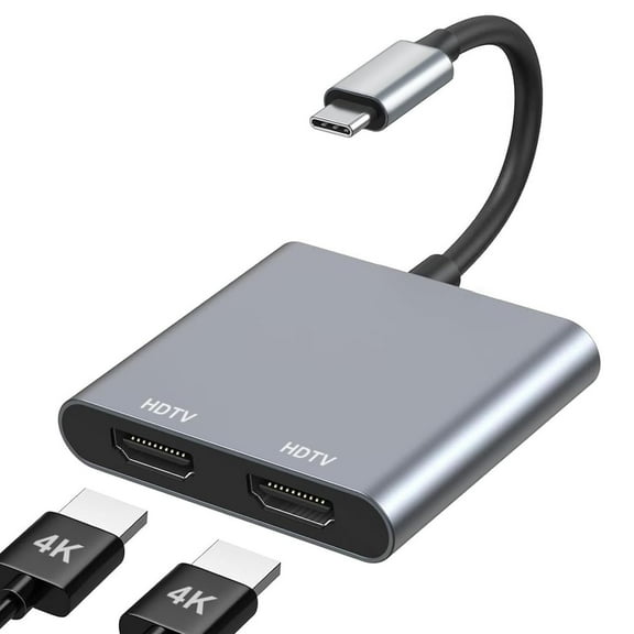 USB C to Dual HDMI Adapter 4K@60Hz, Type C to HDMI Splitter for Dual Monitors, USB C to Dual HDMI Hub Extended Display for MacBook Air/Pro,Dell XPS,HP,Surface,Chromebook