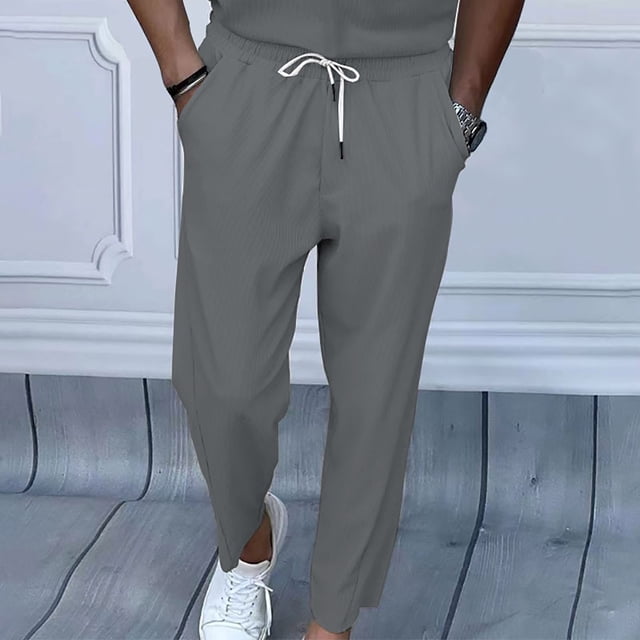 Pantalones largos de pana para hombre, pantalones anchos de pierna, pantalones casuales de color liso con cordón, pantalones deportivos para hombre, pantalones largos para hombre