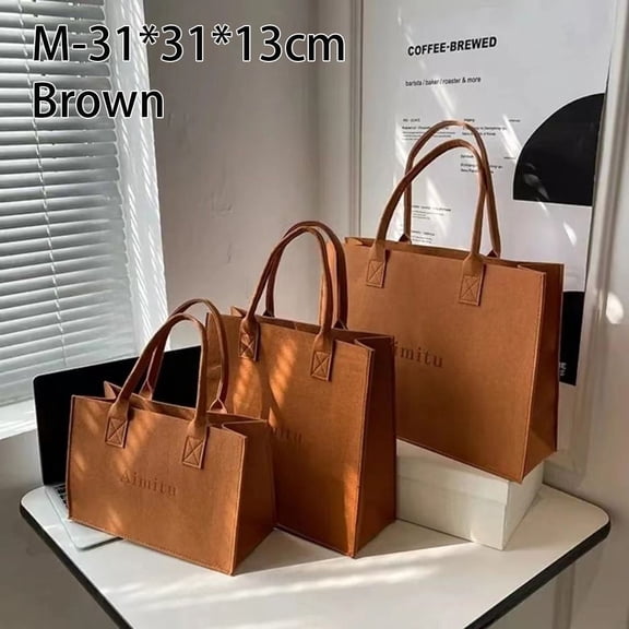 1Pcs Women Solid Color Travel Simple Large Capacity Felt Shoulder Bag Messenger Bag Crossbody Handbag BROWN MEDIUM