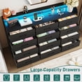 thumbnail image 4 of 12 Drawer Dresser for Bedroom, 63" Large Long Wood dresser with Power Outlet, LED Light and Deep Big Drawers, Modern Minimalist Black Dresser Wide Chest of Drawers for Bedroom, Living Room, 4 of 9