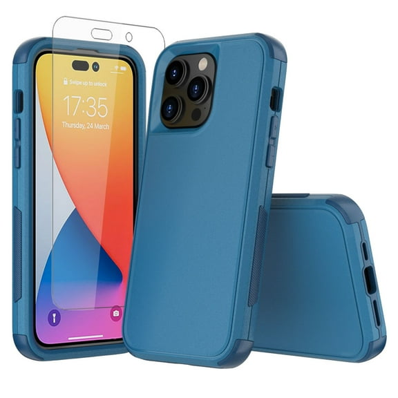 NIFFPD iPhone 14 Case with Screen Protector, Heavy Duty Hard Shockproof Phone Case for iPhone 14 6.1" Nave