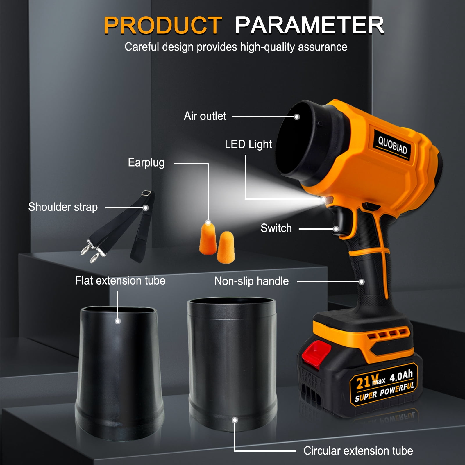 Leaf Blower Cordless, Battery and Charger Included (Orange)