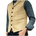thumbnail image 2 of LMOIPLI Men Notch Collar Tweed Single Breasted Waistcoat Five Button Vintage Casual Formal Vest Beige S, 2 of 7