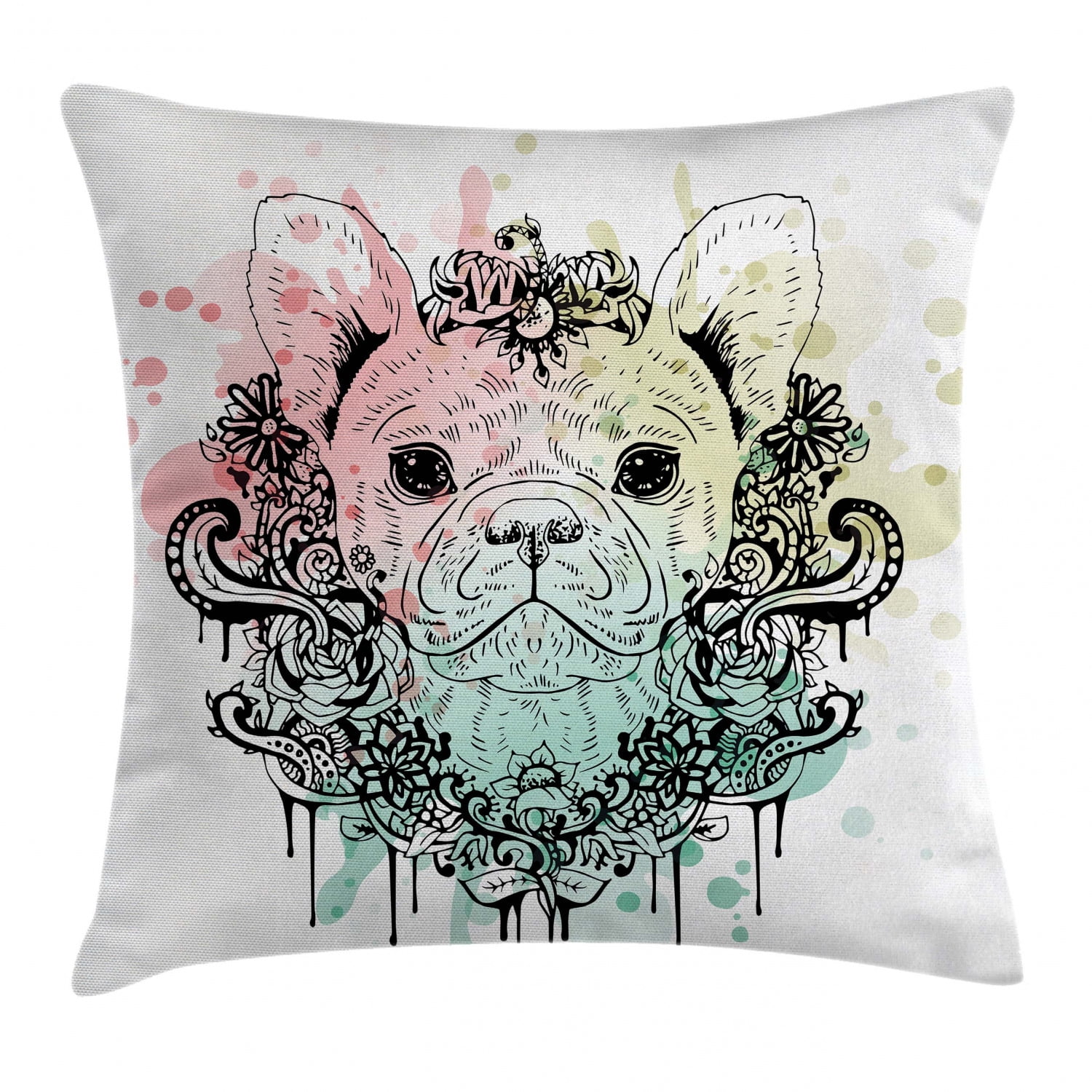 18" Watercolor Linen Throw Pillow Case French Bulldog Sofa Cushion Cover New 