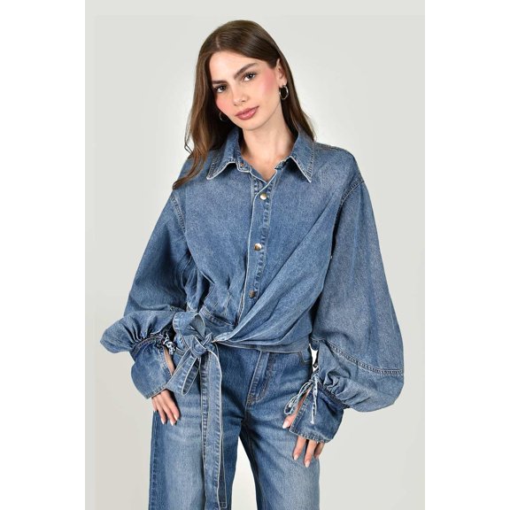 Blusa denim cruzada con lazo Roman Fashion /Juvenil, 41698 (Mezclilla dark) azul oscuro CH