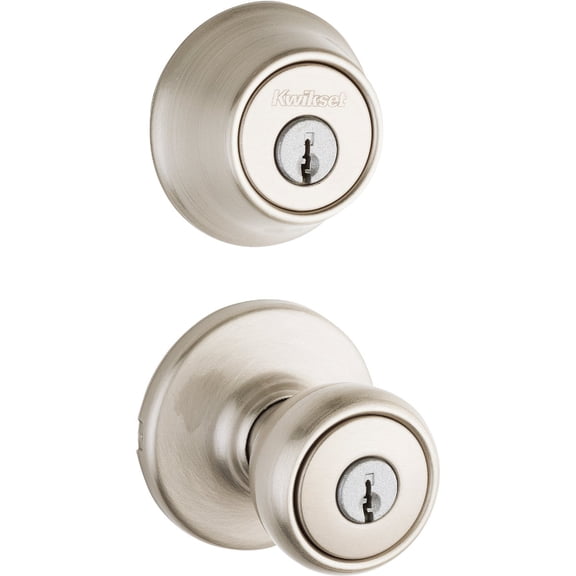 Kwikset Tylo Keyed Entry Door Knob and Single Cylinder Deadbolt - Modern - Satin Nickel