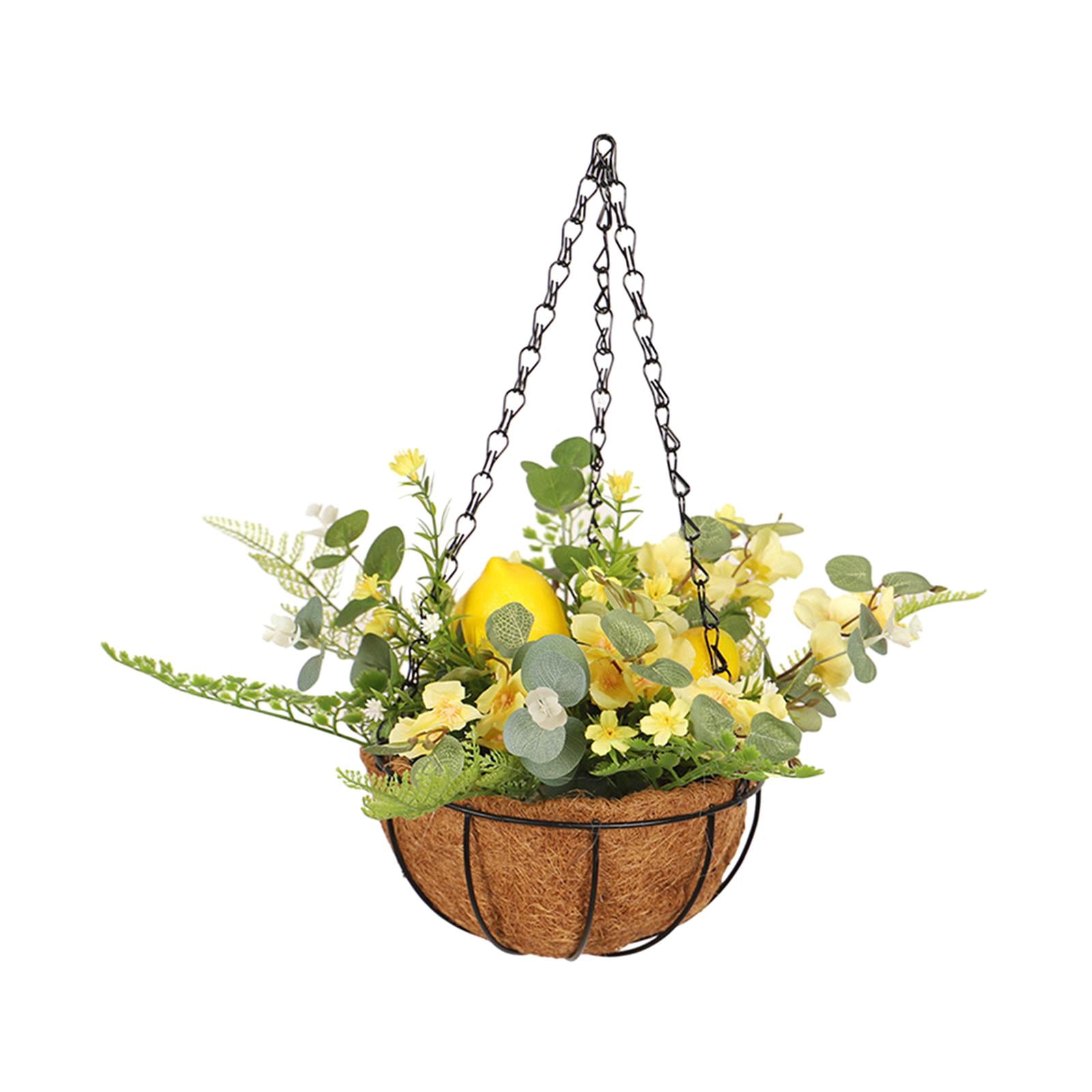 Artificial Flowers Basket, Fake Hanging Plant Decor Hanging Basket Chain Flower Pot for Patio, Balcony, Yard, Indoor Outdoor