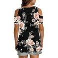 thumbnail image 6 of yoeyez Short Sleeve Shirts for Women Cold Shoulder Round Neck Casual Tops Fashion Floral Print Blouse Women's Tops And Blouses Black M, 6 of 6