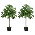 thumbnail image 1 of Outsunny 3FT Artificial Laurel Tree Set of 2, Lifelike Potted Fake Plant, 1 of 10