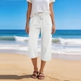 thumbnail image 6 of 2026 Summer Wide Leg Capri Pants for Women Drawstring Elastic Waist Casual Cropped Trousers with Pockets White XXL, 6 of 7