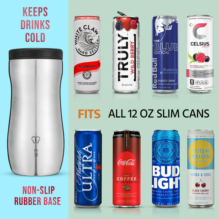 Wing Monarch 12oz Slim Can Cooler for Skinny Beer & Hard Seltzers. Insulated Stainless Steel Sleeve, Size: One size, Silver