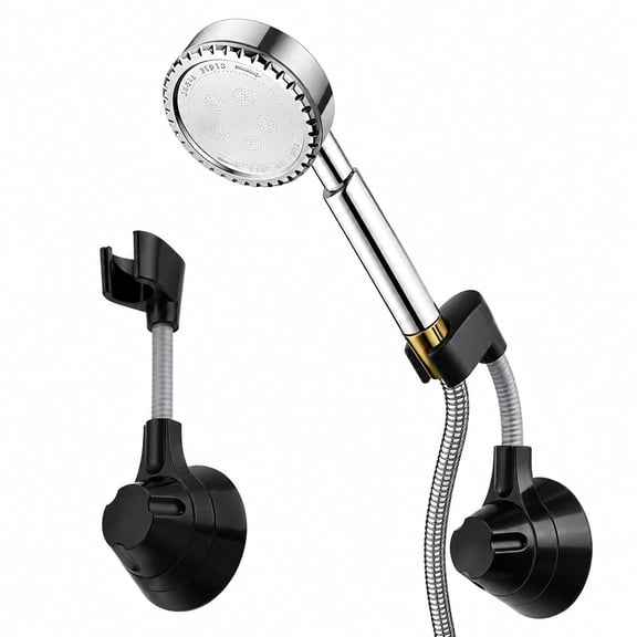Adjustable Shower Head Holder, Adhesive Shower Head Bracket, No Drill Handheld Showerhead Wall Mount Holder for Bathroom, Black