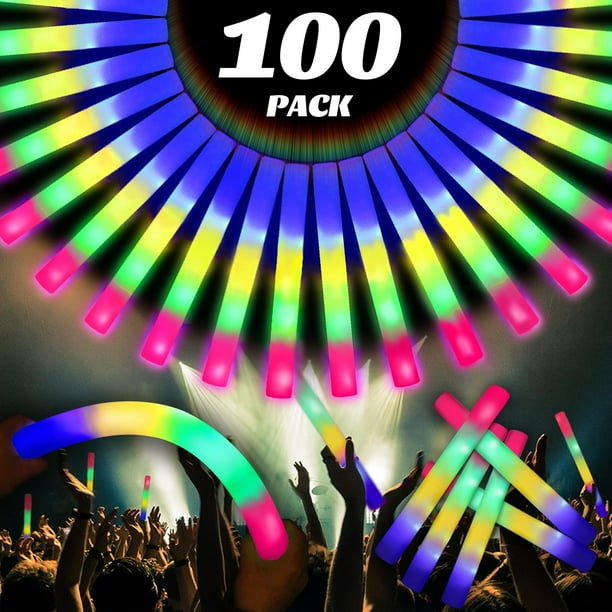 ¡Lugar de fiesta Foam Glow Sticks! 100 unidades de 18.5 pulgadas con LED de 4 colores