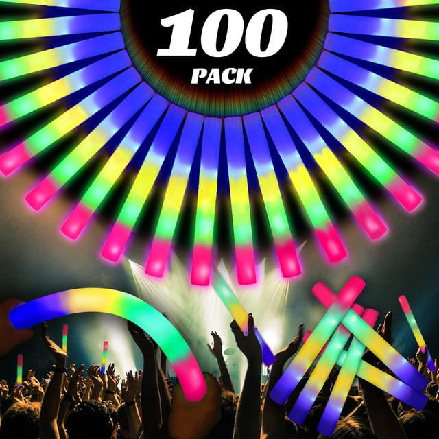 ¡Lugar de fiesta Foam Glow Sticks! 100 unidades de 18.5 pulgadas con LED de 4 colores