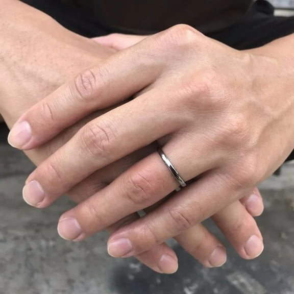 2MM Thin Classic Dome Ring 14K White Gold Wedding Band for Men Women Stacking Rings Comfort Fit Domed Polished