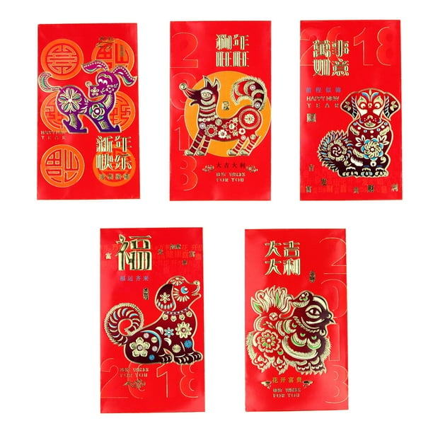 6PCS Colorful Dog Big Chinese New Year Money Envelopes Hong Bao Red ...