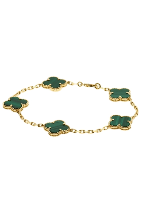 Pre-Owned Van Cleef & Arpels Vintage Alhambra Malachite Bracelet, 18K Yellow Gold, Women's