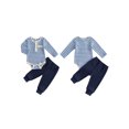 thumbnail image 2 of Cjfdfy Newborn Baby Boys Fall Outfits  Striped Waffle Knit Long Sleeve Striped Romper With Elastic Waist Solid Pants 2Pcs Infant Fall Winter Outfit Coming Home Outfit 0-18M, 2 of 9