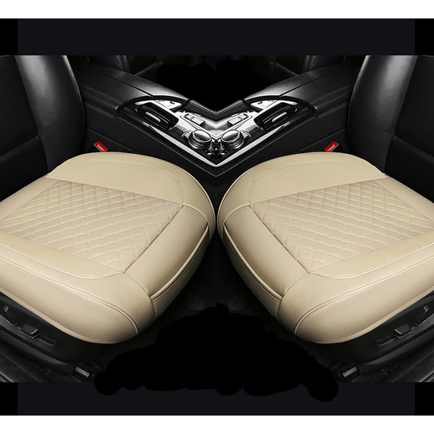Juego de 2 fundas de asiento de coche de piel sintética de lujo para asientos delanteros, universales, compatibles con el 90% de los vehículos (sedán, SUV, camioneta, minivan) (beige)