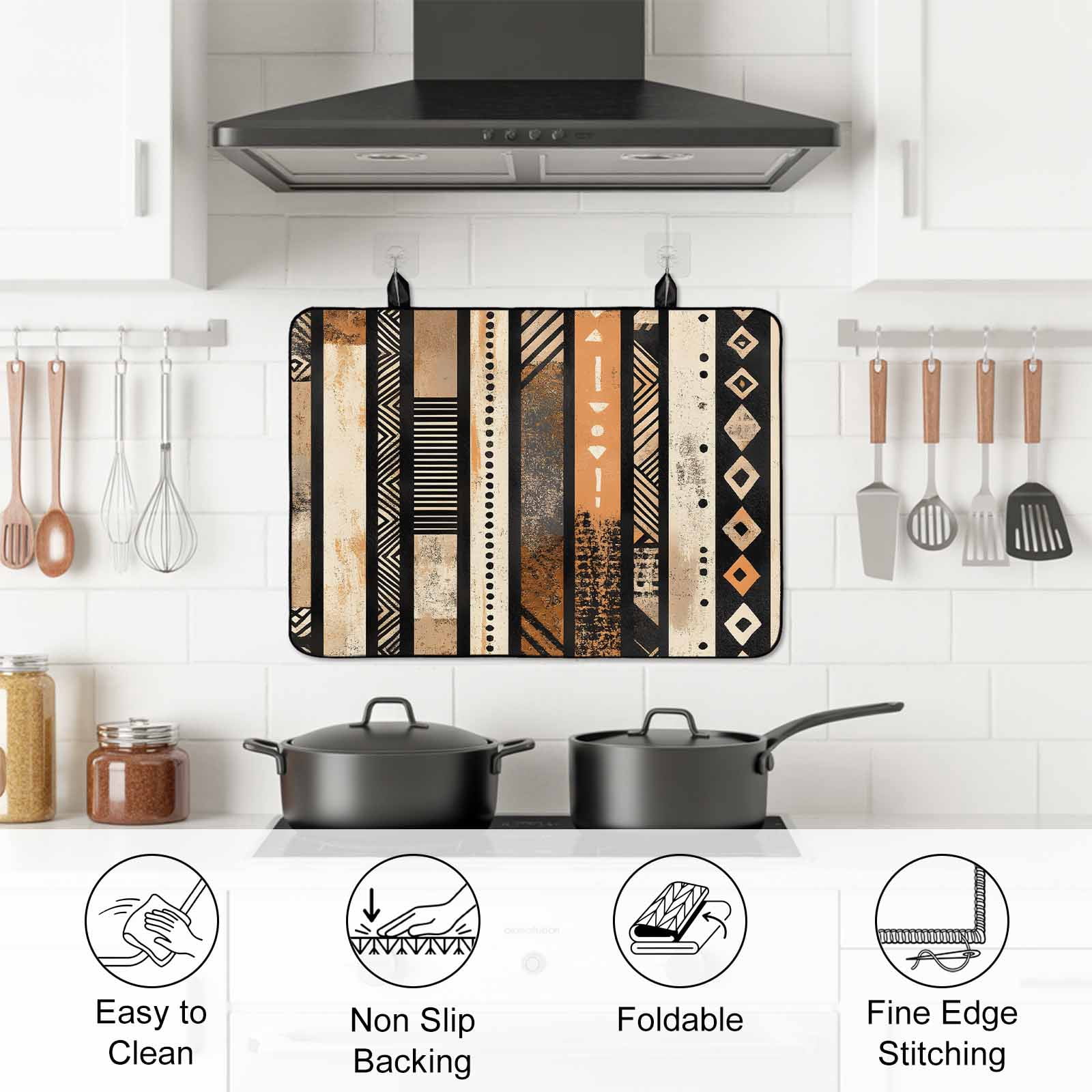 Retro Boho Geometric Stove Top Cover for Electric Stove, Heat-proof & Non Slip Glass Top Stove Cover Protector, Abstract Southwestern Ethnic Kitchen Flat Cooktop Rubber Mat 24x21 Inches