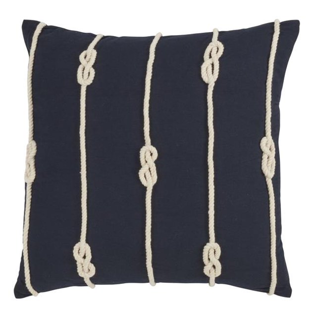 SARO 1014.NB20S Down Filled Knotted Rope Design Cotton Throw Pillow - Navy Blue
